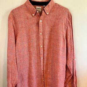 Red long sleeve button up shirt large slim fit